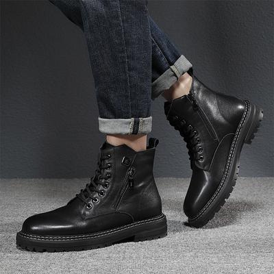 Bottes Martin d'hiver pour hommes Bottes courtes en cuir de vachette première couche Bottes d'outillage en velours britannique Chaussures montantes pour hommes Bottes de locomotive pour hommes