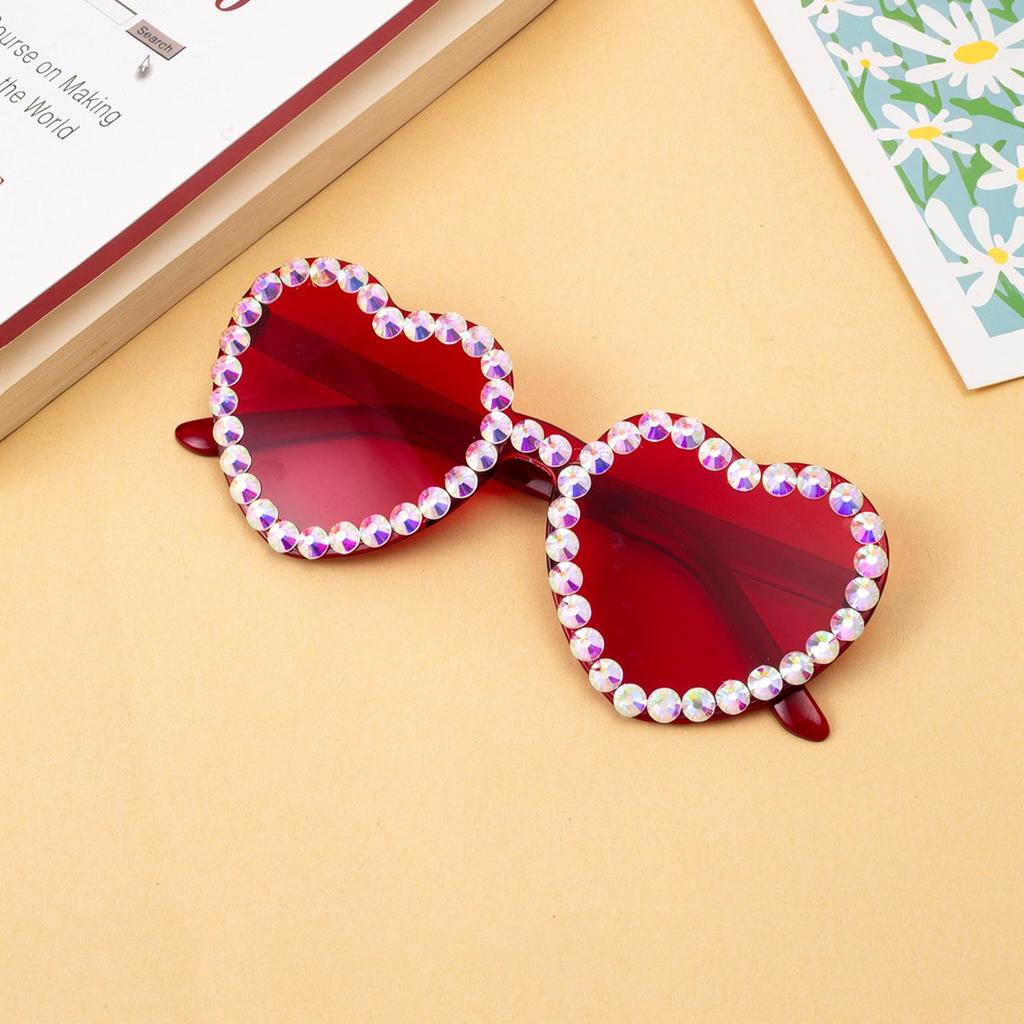 Y2K Love Heart Sunglasses Rimless Frame Rhinestone Decoration Sun Glasses Wedding Dance Party Eyewear Glasses for Women Girs