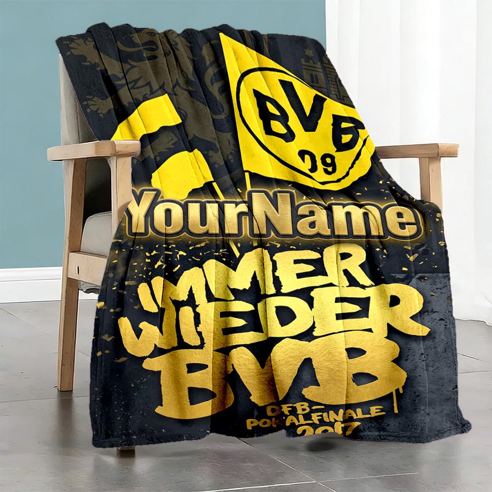 Borussia Dortmund Personalized Text Blanket Throw Customizable Blanket Comfortable Perfect for Seaside Office Chair Picnics Sofa