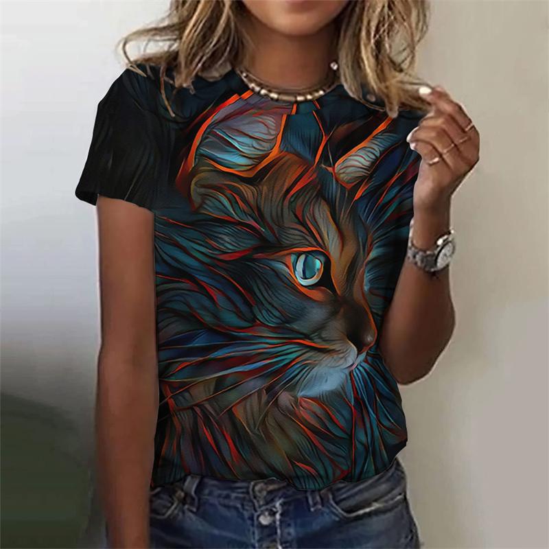 Funny Cat 3d Printed Women's T Shirts Summer Fashion Animal Print Short Sleeve Tees Girl Kawaii Y2k Top Clothes Female Clothing