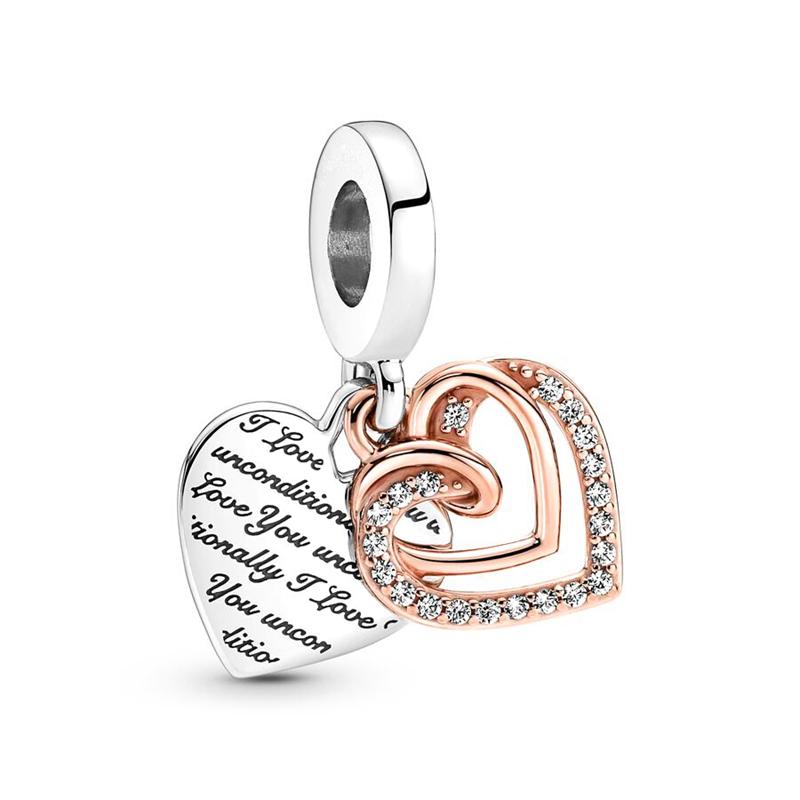 NEUER Rosegold Familienliebe Charm Anhänger Perle Blume Herz Clip Passend für Silberarmband DIY Schmuck Geschenk für Sie