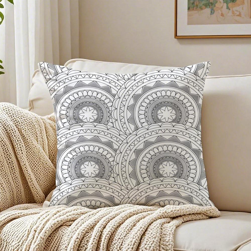 Gray Blend Pattern Pillow Case Double-Sided Plush Sofa Cushion Covers Organic Breathable Invisible Zipper
