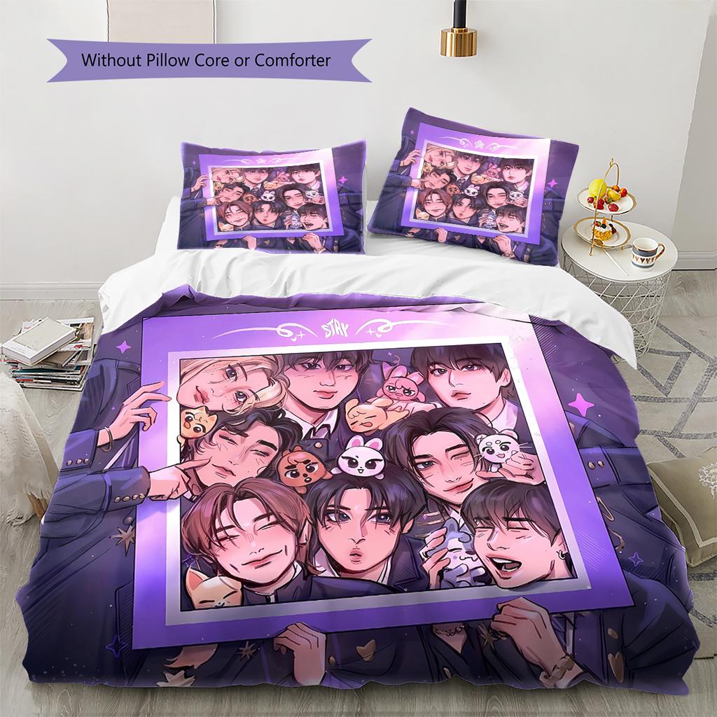 Literie à motif SKZ, Ensemble couette Housse de couette Taie d'oreiller Cadeau d'anniversaire pour la maison (1 housse de couette + 2 taies d'oreiller, sans garniture.)