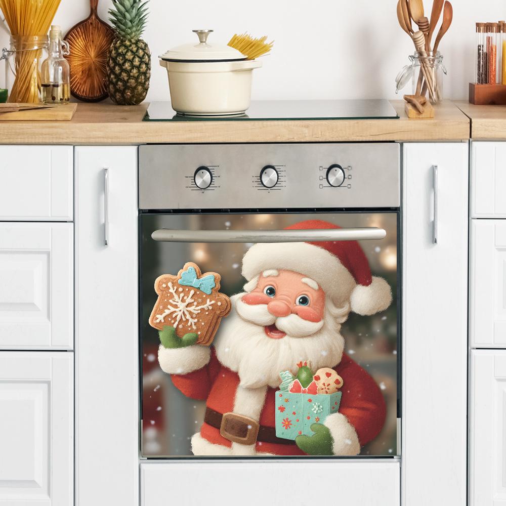 Creative Santa Claus and Gift Kitchen Restaurant Dishwasher Festive Atmosphere Decorative Stickers