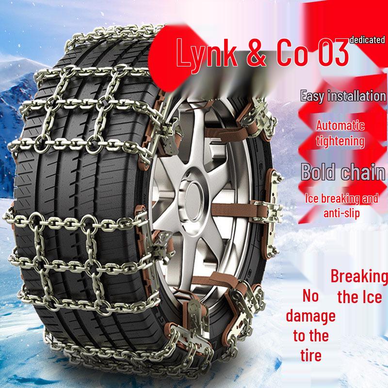 Thickened Iron Anti-Skid Chains for Lynk & Co 03: Fits 205/60R16, 215/50R17, 225/45R18 Tires
