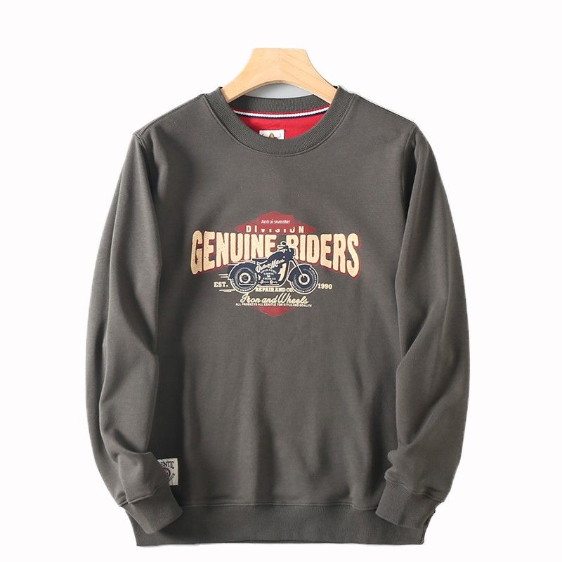 320G Heavy Beef Tripe Terry Pullover Amekaji Retro Style No Sense Print Loose round Neck Hoodie