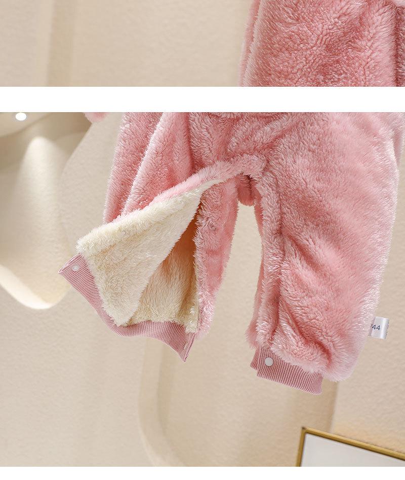 Adorable Korean-Style Velvet Hooded Baby Crawling Suit for Autumn and Winter