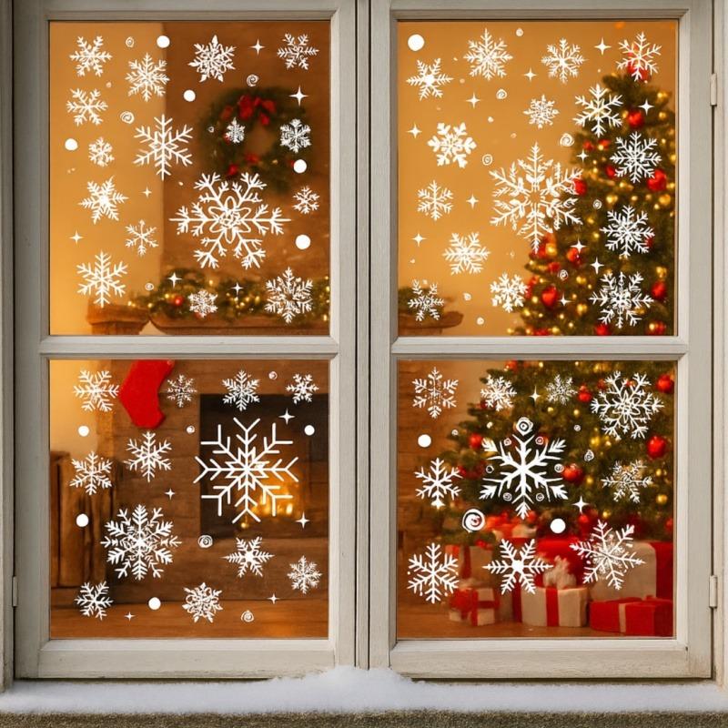Christmas Snowflake Window Clings PVC Electrostatic Stickers for Glass Winter Holiday Home Decor Reusable Wall Decals