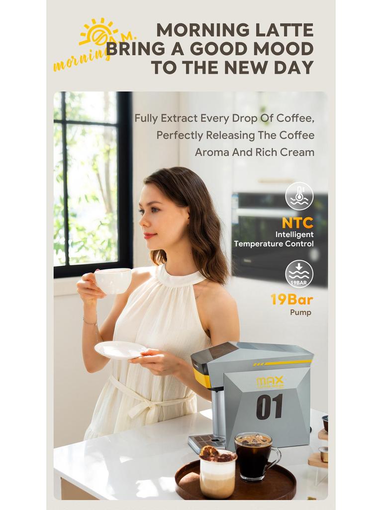 Aparat de cafea Smart Touch: Pornire cu o singură tastă, Multi-arome, Capsule americane și italiene