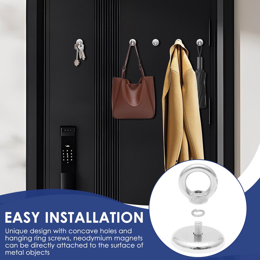 5Pcs Magnet Strong 32 Mm Neodymium Eyelet Strong Pot Magnet Hook 30 Kg/66 Lbs Adhesive Force for Garage Warehouse RV