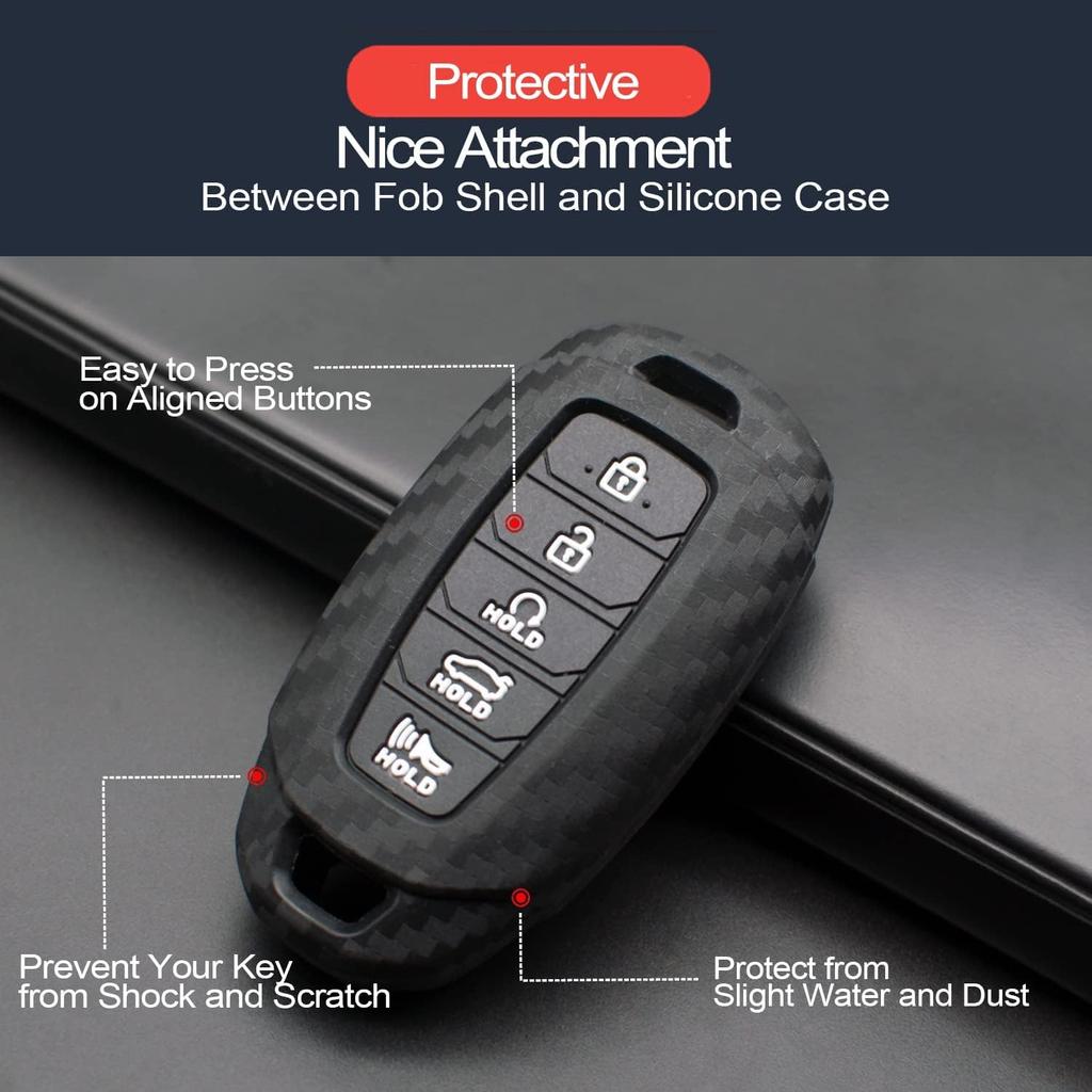 2pcs Compatible with Hyundai Elantra Palisade Elantra N Smart 5 Buttons Key Fob Cover Case Key Chain Protector Keyless Entry Carbon Fiber Looks
