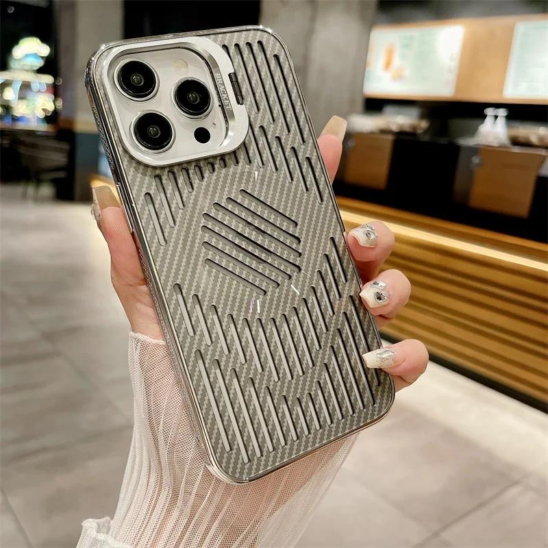 Luxury Hollow Heat Dissipation Magnetic Phone Case for iPhone 16 15 14 13 Pro max Camera Folding Stand Cover
