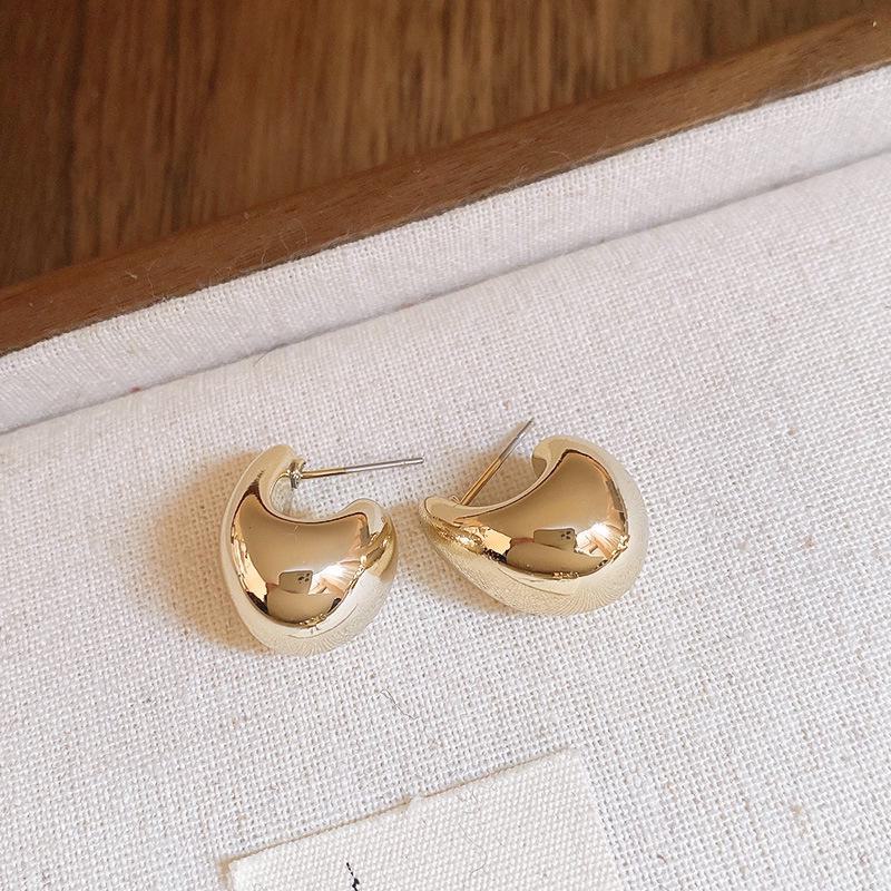 Cross-border Metal Water Drop C-Shaped Earrings for Women - Niche Style, Versatile, Fashionable, Light Luxury, High-end Feel