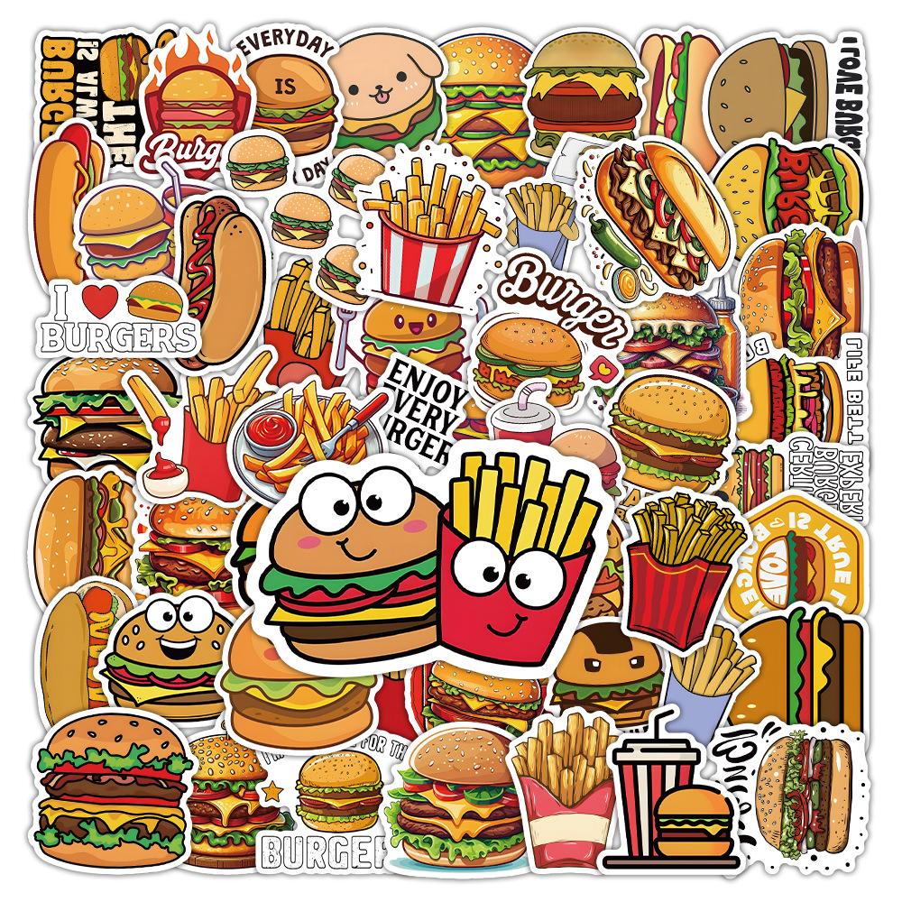 1050Pcs Burger Fries Cartoon Doodle Fashion Personalized Decoration Mobile Phone Waterproof Sticker Kids Toy