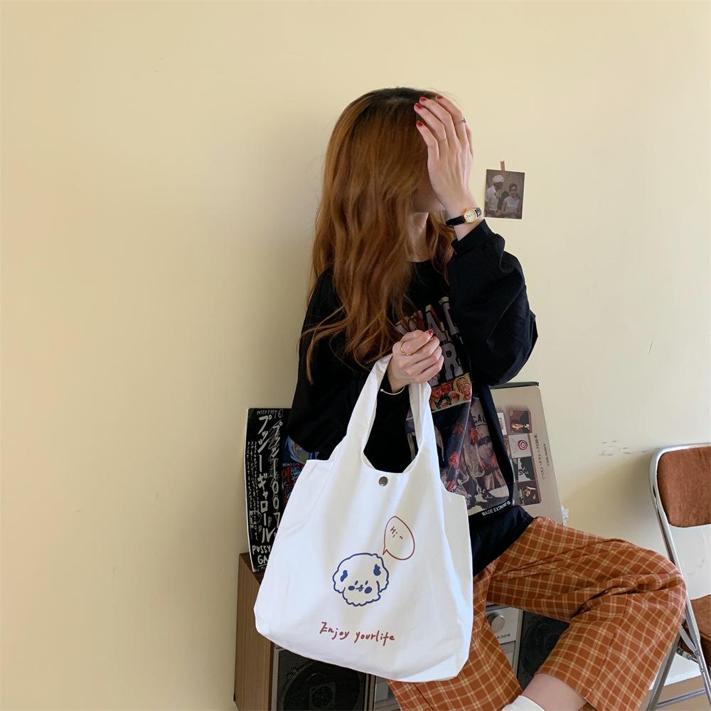 Lazy cartoon printed vest bag, simple large-capacity canvas bag, student class bag, shopping bag