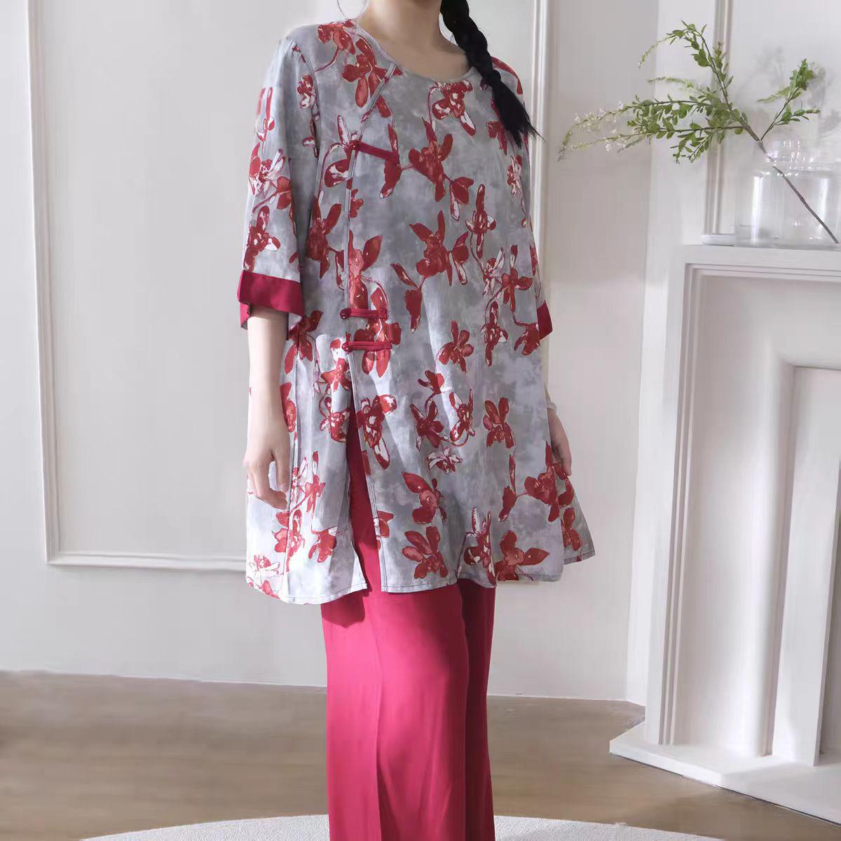 

Women’s New Year of the Horse Lyocell Cotton Hanfu Pajamas, Medium-Long, High-End Home Wear One Size, 85-160 cm