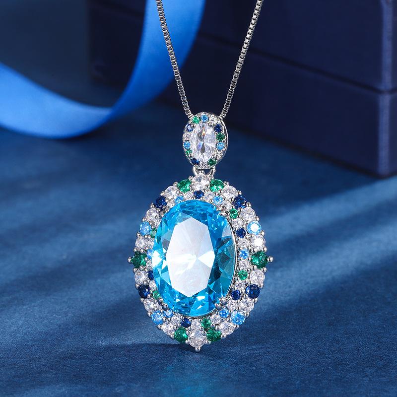 Jewelry Copper Bottom Gold-Plated Simulation Aquamarine Set Denier Birthday Gift Main Stone 13 * 18 8 * 12