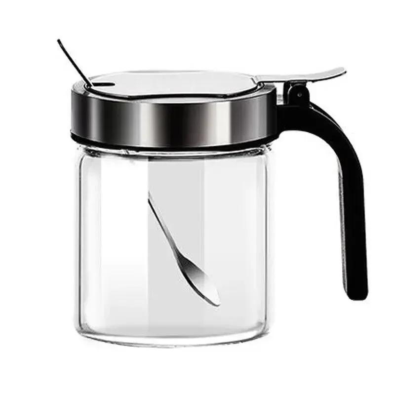 

Стеклянная банка для приправ 300 мл Крышка из нержавеющей стали с ложкой Бутылка для приправ Солонка Кухонные принадлежности Набор для хранения Коробки для специй Y светло-серый