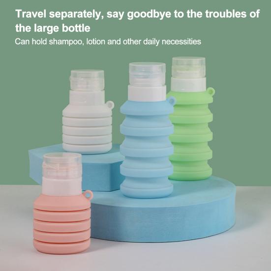 Travel Essentials 50/110ML Collapsible Silicone Bottle for Toiletries, Leak Proof Squeezable Size Container, Foldable Refillable Shampoo Lotion