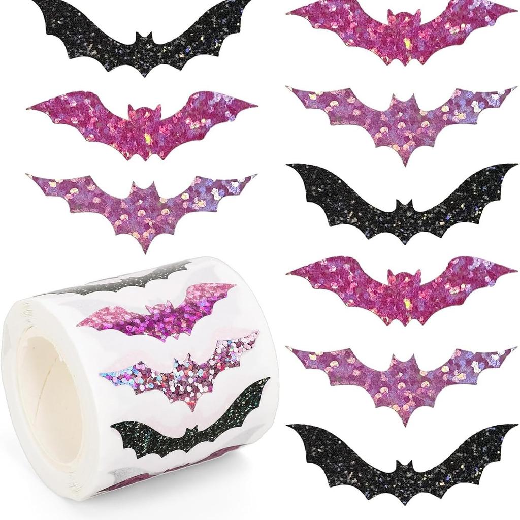 500pcs/roll Flash Bat Stickers Halloween Sticker Laser Halloween Gift Seal Sticker Stationery Stickers Envelope Journal Decor