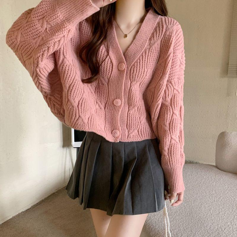 Cardigan Tricoté Style Doux, Coupe Ample et Décontractée, pour Femmes, Court, Col en V, Manches Chauve-souris, Manteau Pull