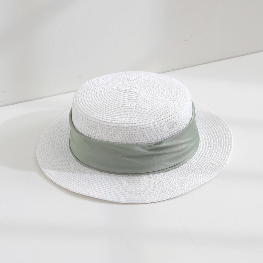 ins flat top straw hat women's summer travel sun protection sun hat elegant British retro socialite vacation sun hat