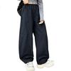 Follow Me Girls' Pants Spring Autumn New Trendy Casual Cargo Pants Loose Fit School Curved Pocket Pants Black 120