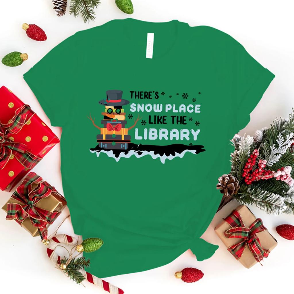 Fashion Unisex T-Shirt Christmas There'S Snow Place Like The Library Print Designed Summer Tops Tees