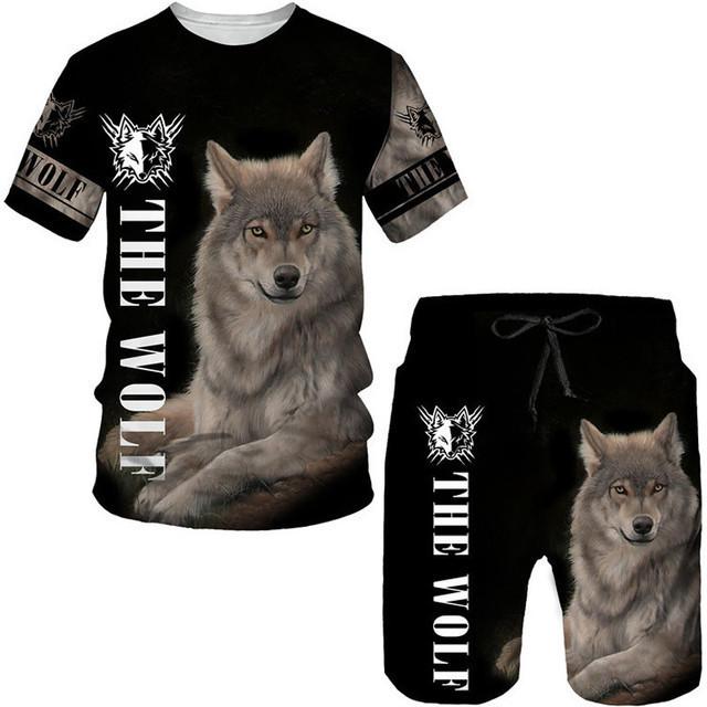 

Men s Set T-shirt 3D Digital Printing Fashionable Comfortable Wolf Pattern Printing Men s Casual Short Sleeved Shorts Sports Wear 6XL
