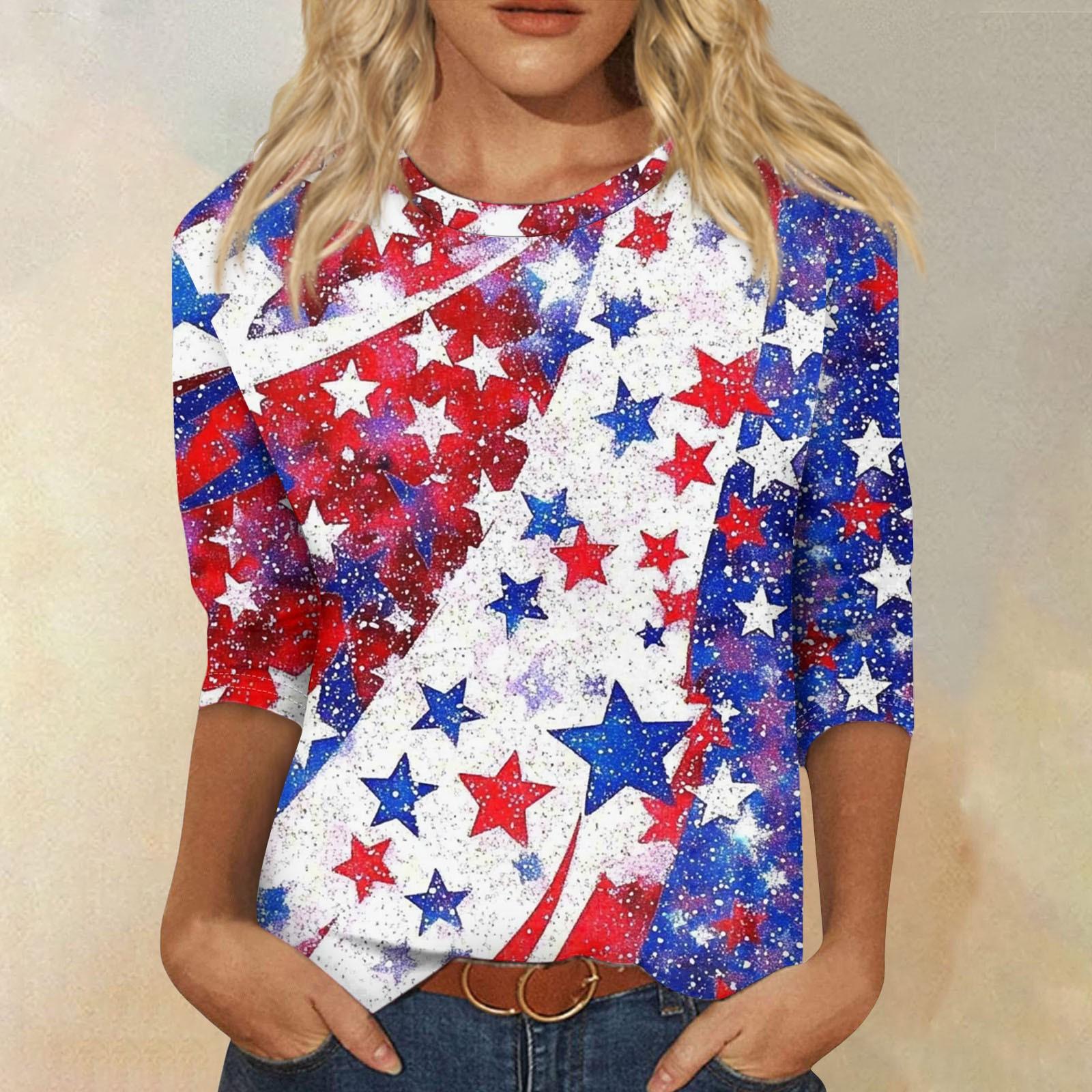 

Женская модная повседневная свободная футболка с круглым вырезом и рукавами 3/4 с принтом, женский топ L синий