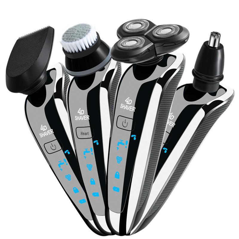 4D Electric Floating Shaver: USB Rechargeable, Full Body Washable, Multifunctional Beard Razor for Men.