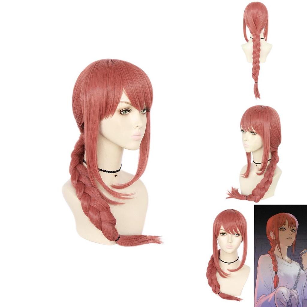 Parrucca Cosplay Makima di Chainsaw Man Treccia Rosa Capelli Lunghi Morbidi Sintetici Per Festa di Halloween