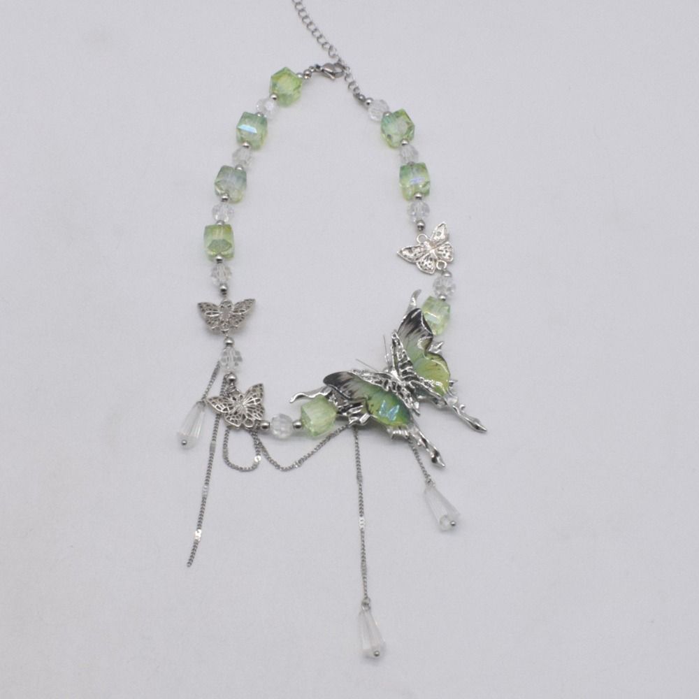 Adjustable Tassel Crystal Necklace Exaggerated Women's Choker Rhinestone Butterfly Necklace Ladies