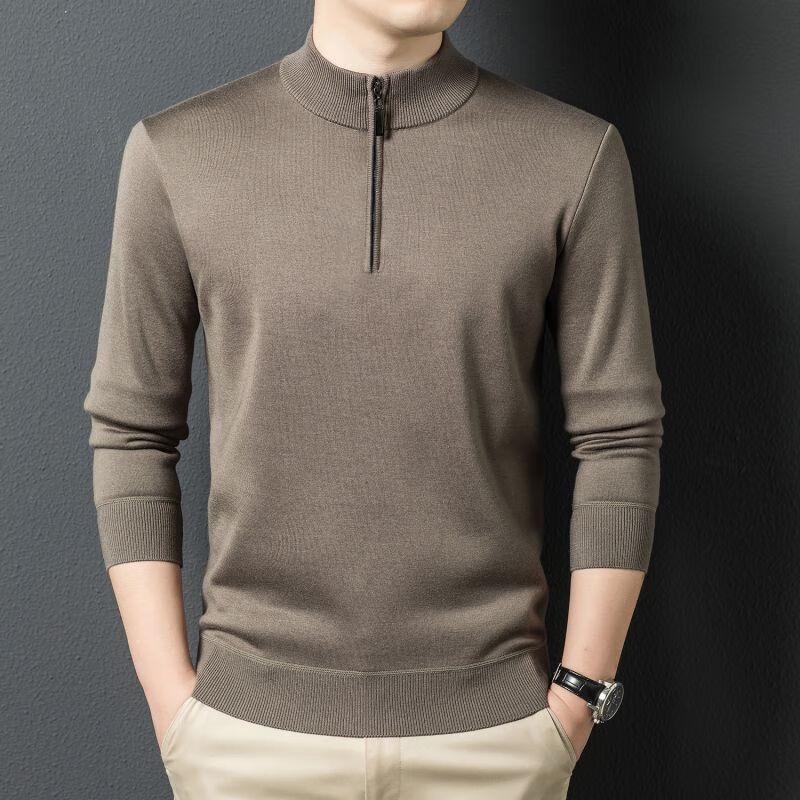 Fengxun Men's Autumn/Winter Half-Zip Mock Neck Solid Knit Sweater FXT5254