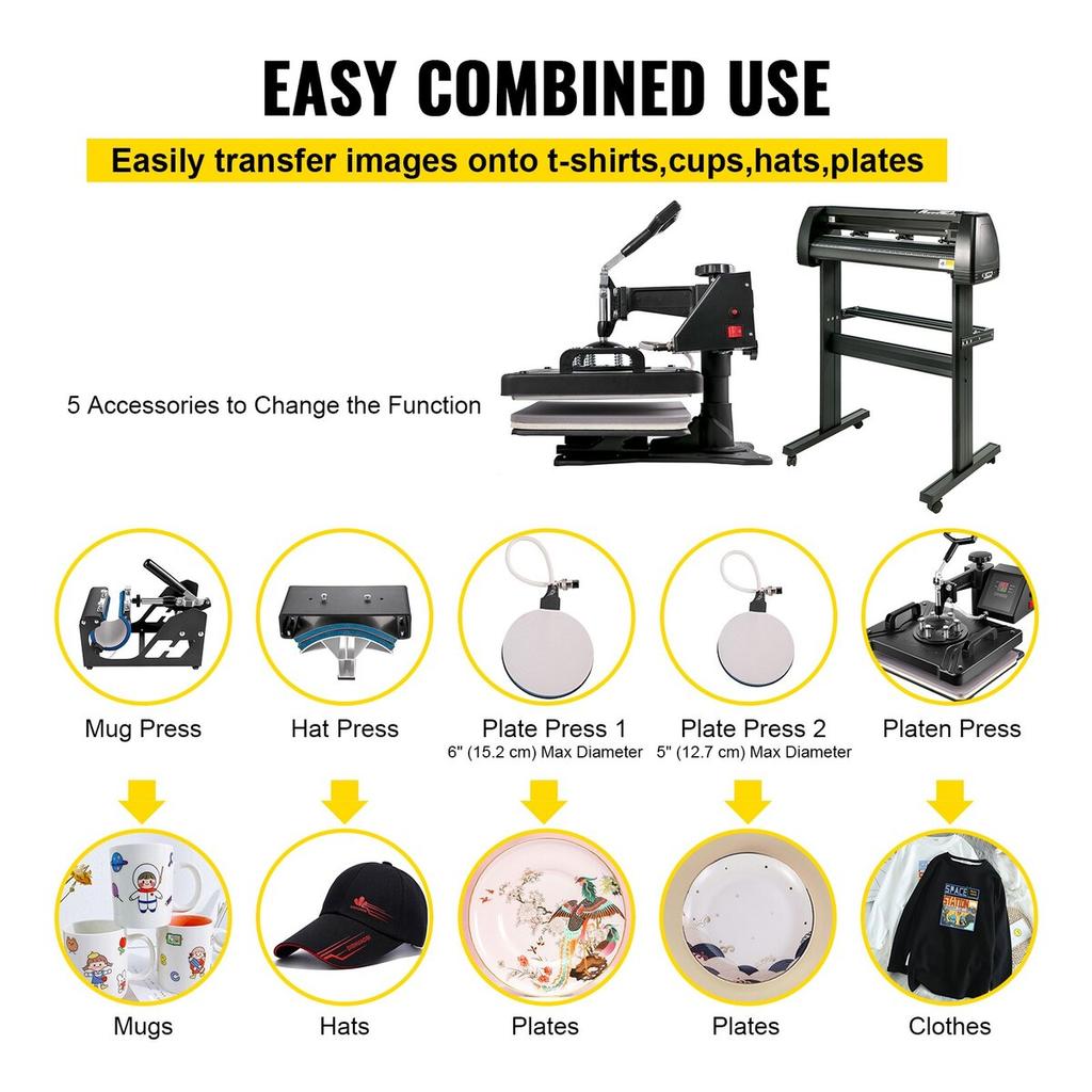 5 In 1 Heat Press Transfer Machine 12x15inch with 34” Vinyl Cutter Plotter Machine Kit Art Craft Printer Sublimation(34”/870mm) Limation (34”/870mm)