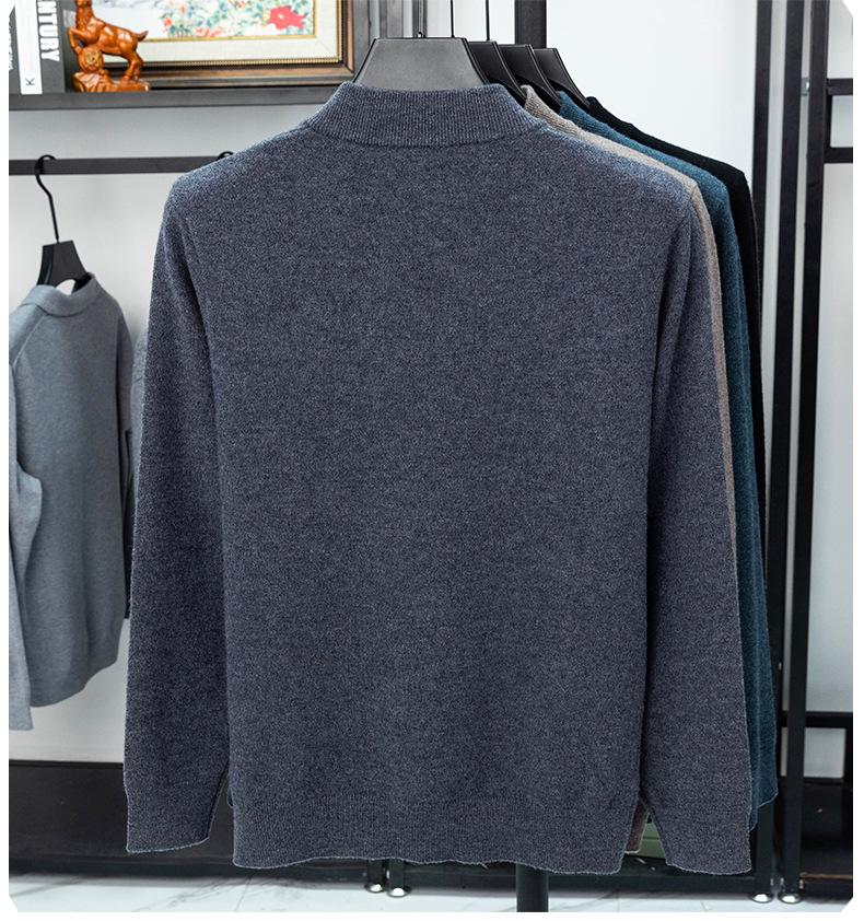 Men's Thick Wool Base Layer Sweater with Half-High Collar and Zipper - Perfect for Autumn and Winter Warmth