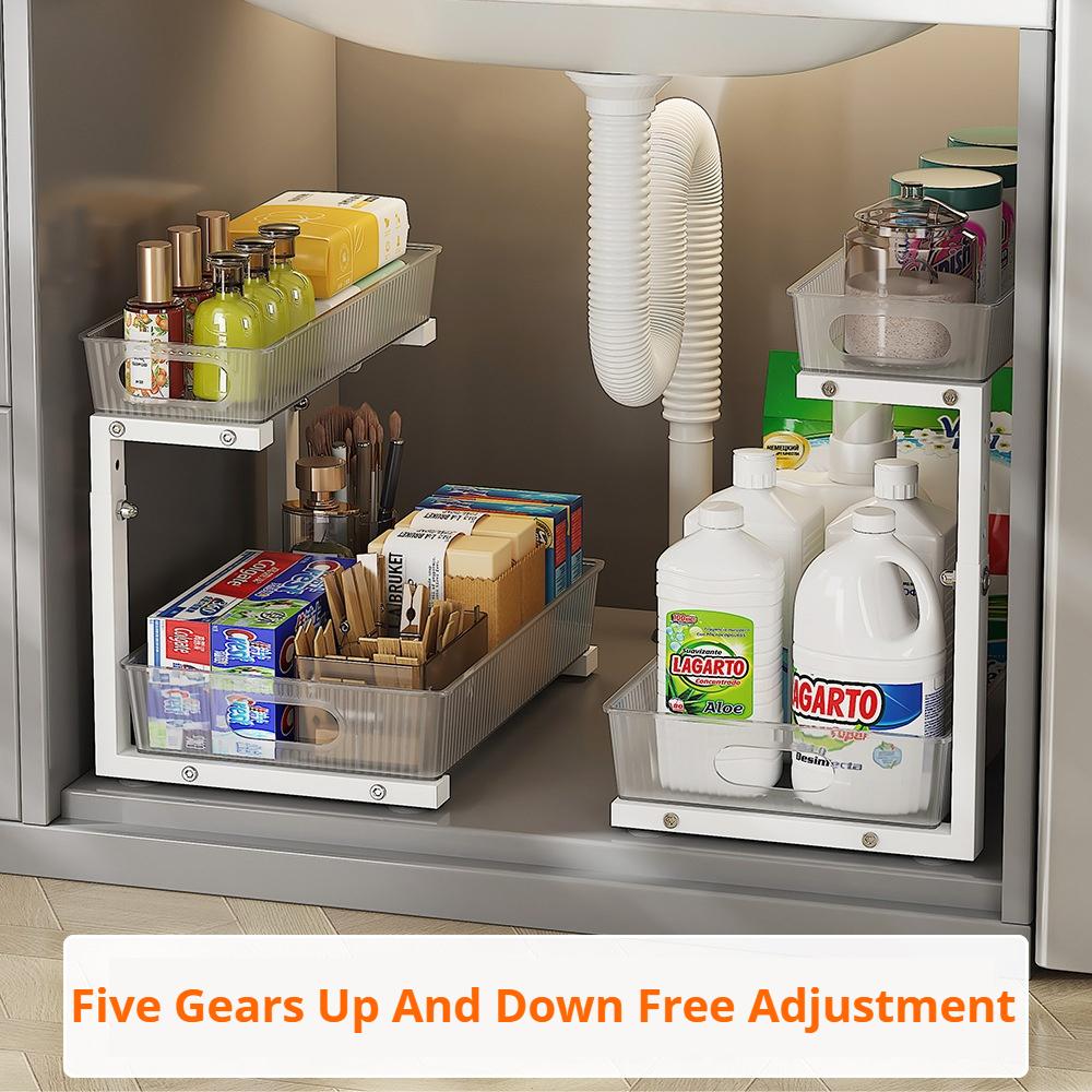 2 Tier Under Sink Organizer Bathroom Organizer Sliding Cabinet Basket Adjustable Kitchen Spice Jar Storage Rack Slide Out Drawer