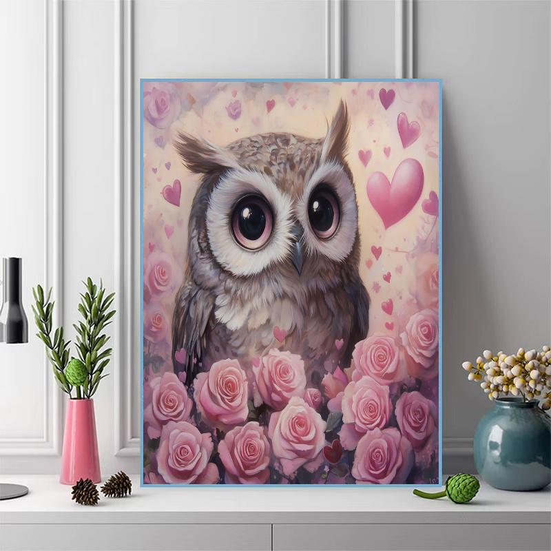 Owl and roses Pattern 3pcs 100% Round Full Drill 5D DIY Diamond Painting Embroidery Cross Stitch Rhinestone Décor