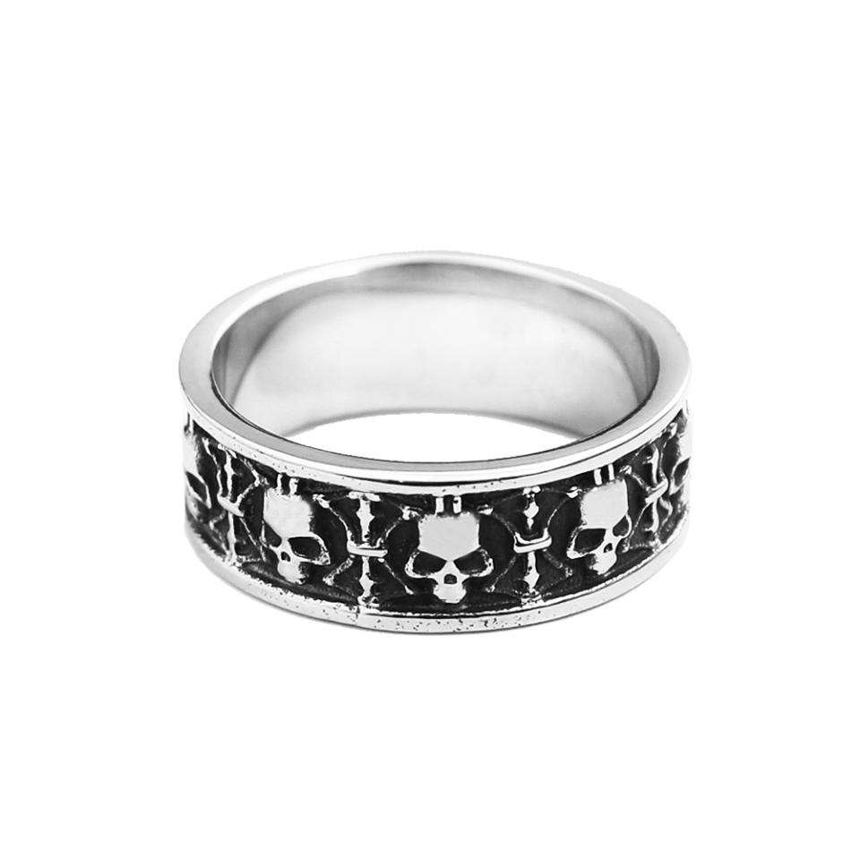 Gothic Simple Stainless Steel Death Skull Rings for Men Women Punk Fashion Vintage Skull Cross Ring Party Jewelry Wholesale