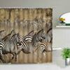 Animal Shower Curtains Elephant Zebra Tiger Leopard Waterproof Fabric Bath Curtains Wildlife Printed Bathroom Decor Screen Hooks