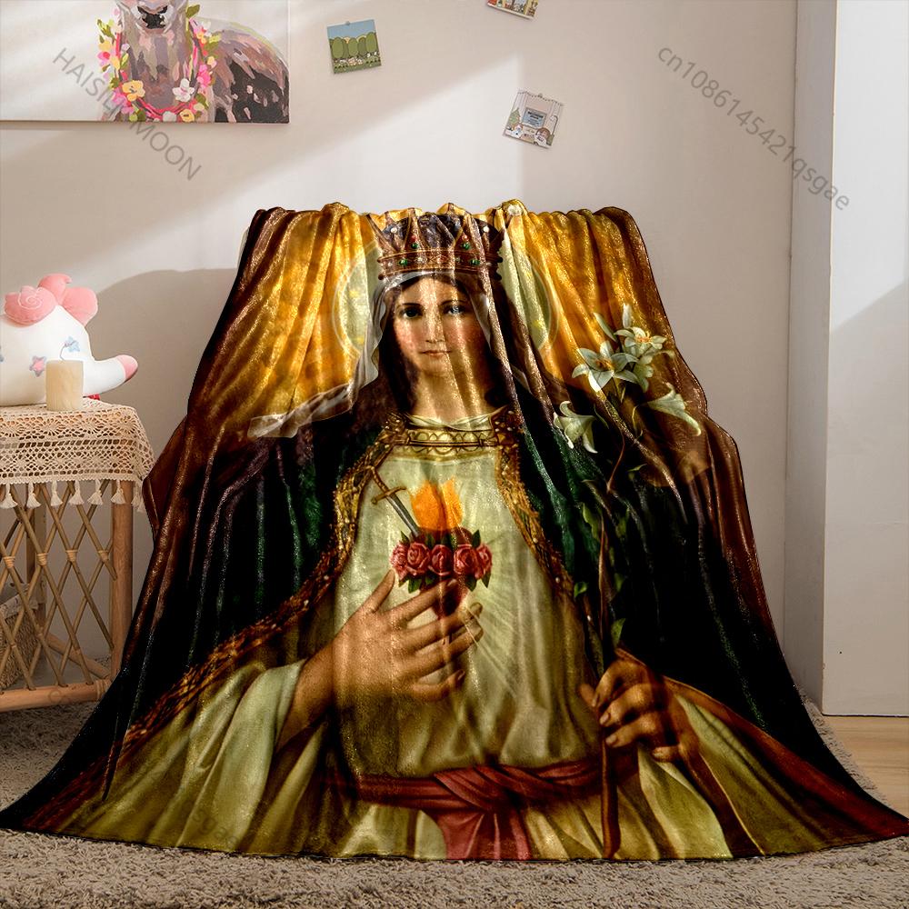 1PC Crowned icon with lilies Print Blanket Warm Soft Fluffy Kids and Adult Sofa Bed Throw Blanket Outdoor Travel Camping RV