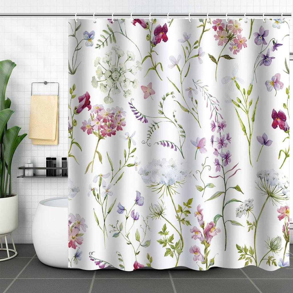 Shower Curtain Waterproof And Mildew-Proof 3D Digital Printing Plant Printing Shower Curtain Child Bathroom Partition Curtain