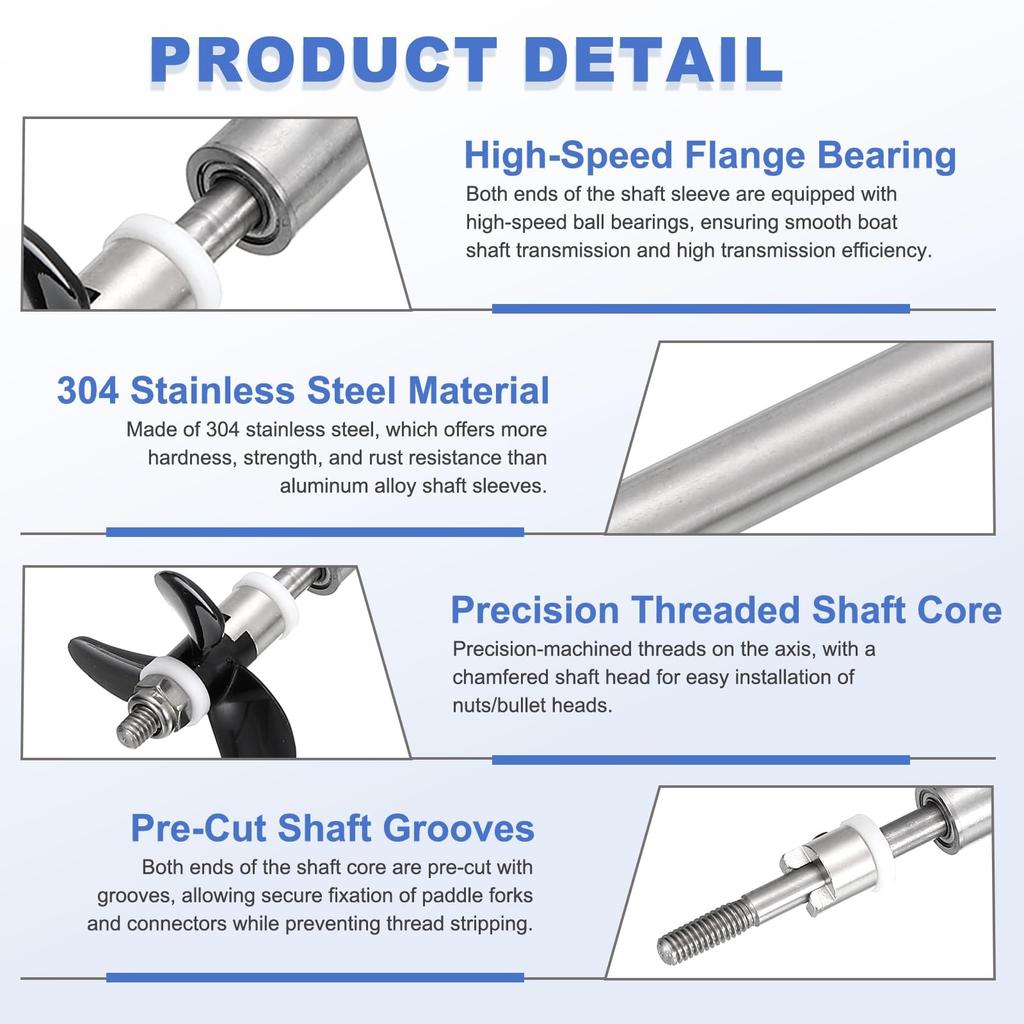 Uxcell Kit de Montagem de Eixo de Transmissão de Barco RC com Hélice e Junta de Acoplamento, Eixo L250mm, Luva L200mm, Três Hélices D36mm, Eixo de Motor 3.17mm