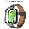 Leather Watch Band Replacement Band Lychee Texture Strap for Fit 3 Wristband Sweatproof Bracelet with Metal Frame