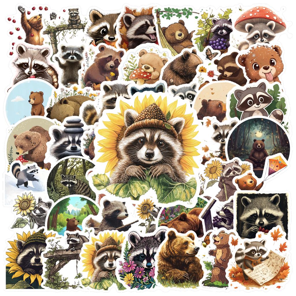 35-200pcs Dorable Raccoon Bear Stickers Cute Childrens Stationery Sticker Teacher Reward Aesthetic Decal Diy Luggage Laptop