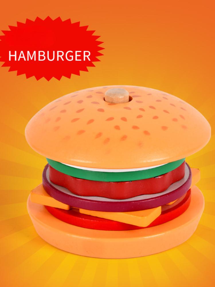 Simulated Play House for Children Sandwich and Burger Set Wooden Shape Matching Building Blocks Food Cognition Toys