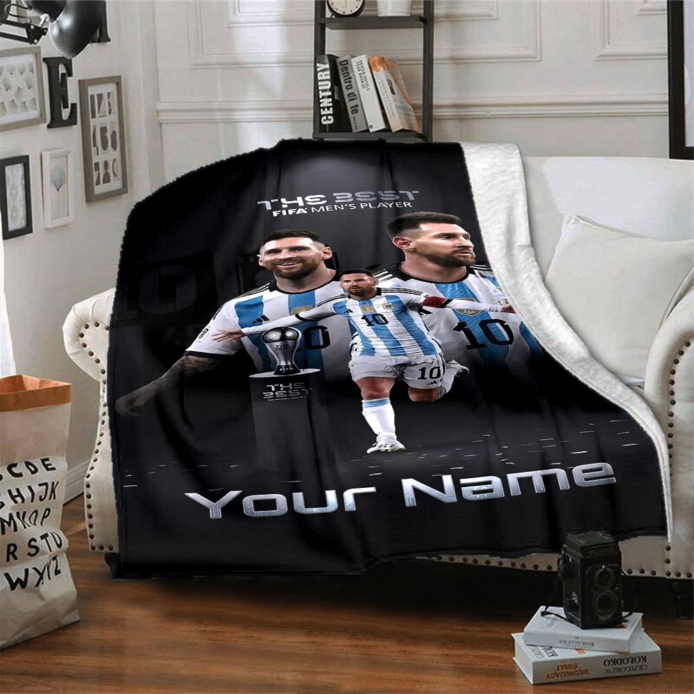 Football Messi Customize Text Blanket Lightweight Customizable Blanket Ultra-Soft Perfect for Office Chair Livingroom Sofa Home Decor
