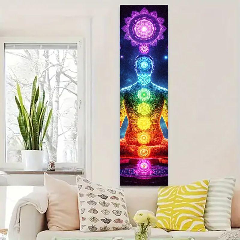 Human Chakra Yoga Vertical Wall Tapestry Bohemian Zen Meditation Wall Hanging Bedroom Healing Decor 100X70CM