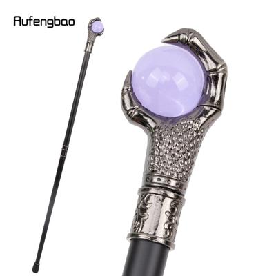 Drakenklauw Greep Lichtpaarse Glazen Bal Zilveren Wandelstok Mode Decoratieve Wandelstok Cosplay Wandelstok Knop Kroes 93cm