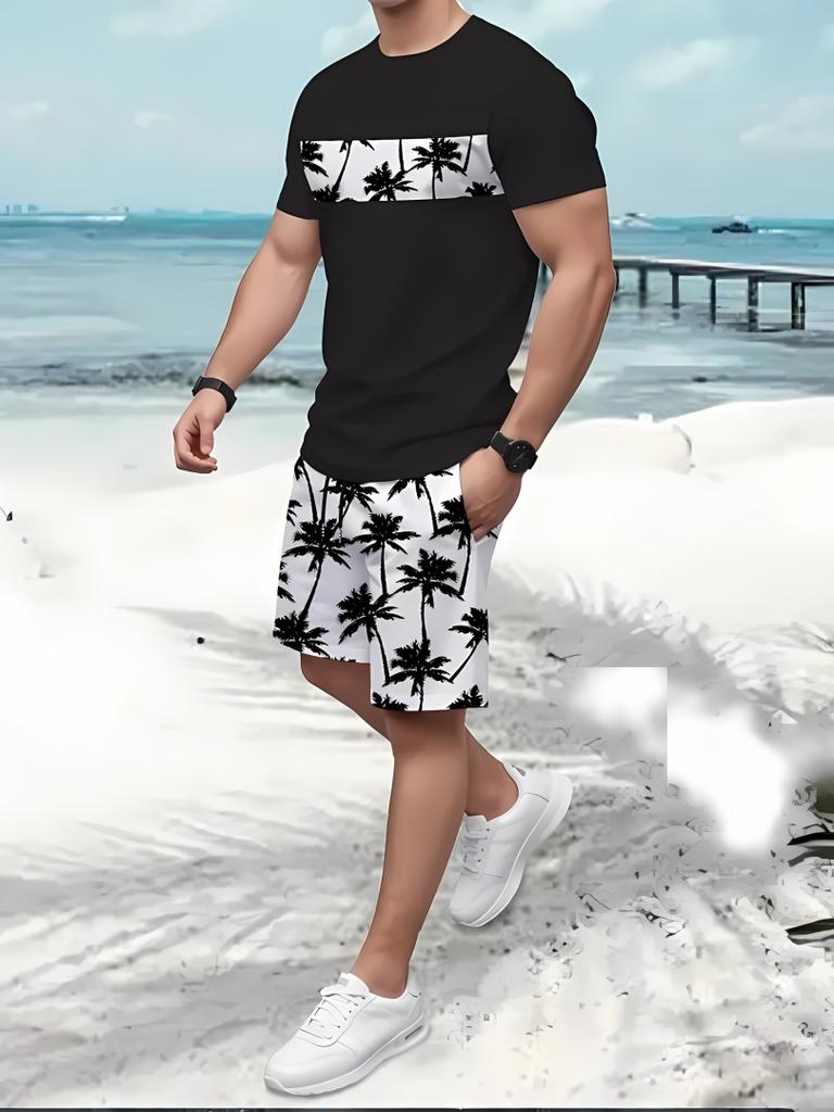 Summer New Men's Casual Comfortable Beach Pants Men's Breathable Lightweight Top Shorts Set